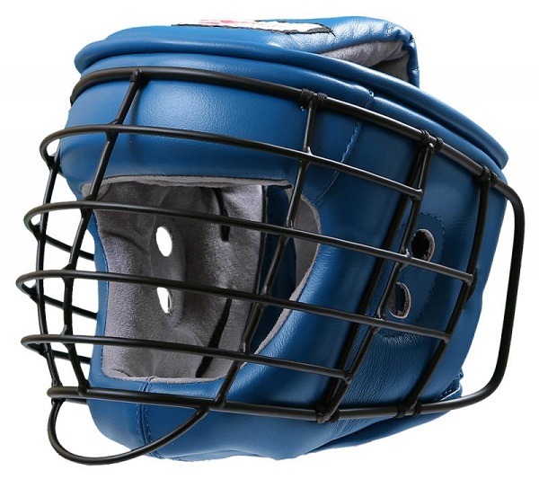 Шлем для армейского рукопашного боя с металлической решёткой синий